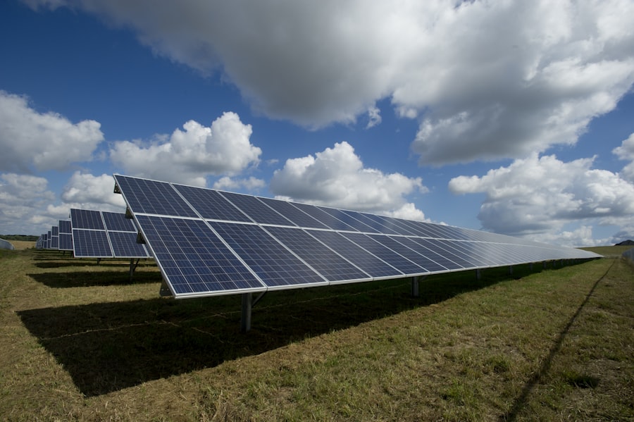 Solar panels under a blue sky